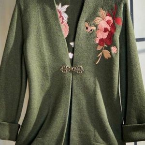 - Soft Surroundings Green Sweater w/ embroid…